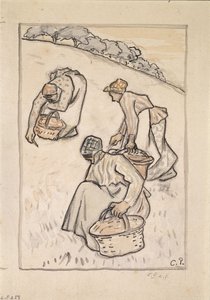 Kobiety pielące trawę (pióro i tusz indyjski z wc na papierze) autorstwa Camille Jacob Pissarro
