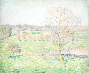 Pole z drzewem orzecha włoskiego na wiosnę autorstwa Camille Jacob Pissarro