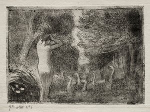 Kąpiący się i gęsi autorstwa Camille Pissarro
