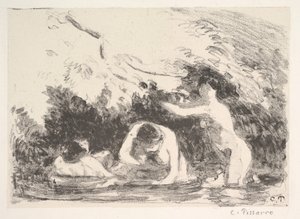 Kąpiący się w cieniu zalesionych brzegów, 1894. autorstwa Camille Jacob Pissarro