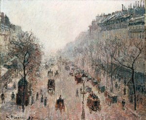 Boulevard Montmartre w mglisty słoneczny poranek, 1897 autorstwa Camille Jacob Pissarro