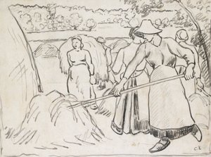 Studium kompozycyjne żniwiarzy w krajobrazie, ok. 1893 r. autorstwa Camille Pissarro