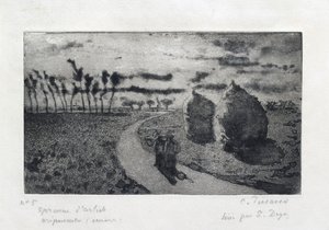 Zmierzch ze stogami siana, 1879 autorstwa Camille Pissarro