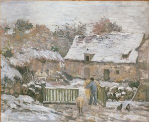 Farma w Montfoucault: efekt śniegu, 1874-1876 autorstwa Camille Pissarro