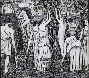 Zbiór winogron, studium kompozycyjne do ilustracji do „Daphnis i Chloë”, c1895 autorstwa Camille Pissarro