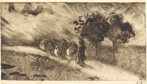 Wypas krów o zmierzchu Vachere wieczorami, ok. godz. 1890. autorstwa Camille Pissarro