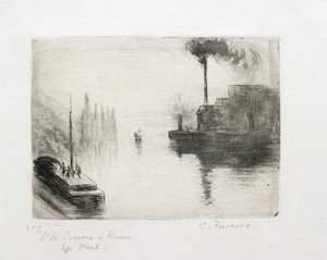 Wyspa Lacroix, Rouen, 1883 autorstwa Camille Pissarro