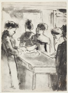 La Charcuterie (rzeźnik wieprzowy) 1895 (monotypia z ręcznym kolorowaniem tuszem wklęsłodrukowym) autorstwa Camille Jacob Pissarro