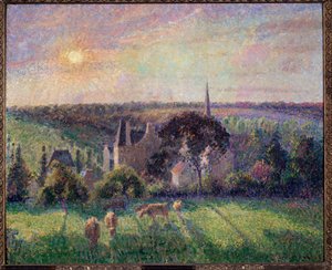 Krajobraz w Eragny, kościół i folwark Obraz Camille Pissarro (1830-1903) 1895 nd. 0,6x0,73 m Paryż, musee d