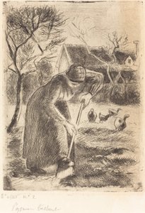 Chłopka kopiąca Chłopa pracująca, 1890. autorstwa Camille Pissarro