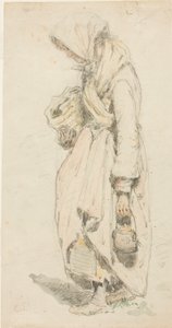 Wieśniaczka (recto); Chłopiec z wędką (verso) autorstwa Camille Pissarro