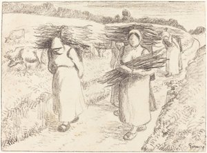 Chłopi niosący kije autorstwa Camille Pissarro