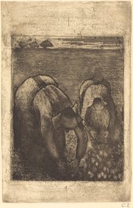 Chłopi na polu fasoli autorstwa Camille Pissarro