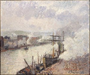 Parowce w porcie Rouen autorstwa Camille Pissarro