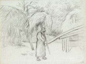 Studium chłopki niosącej ładunek siana w obejściu w Foucault, ok. 1875 r. autorstwa Camille Pissarro