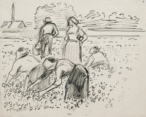 Studium pięciu chłopów pracujących w polu, 1887 autorstwa Camille Pissarro
