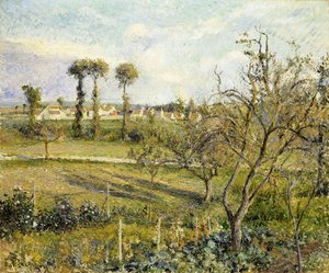 Zachód słońca w Valhermeil, niedaleko Pontoise; Zachód słońca w Valhermeil, niedaleko Pontoise, 1880 autorstwa Camille Jacob Pissarro