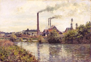 Fabryka w Pontoise, 1873 autorstwa Camille Jacob Pissarro