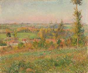 Wzgórza Thierceville widziane z wiejskiej drogi, okolice Eragny; Zbocza Thierceville widziane z jaskini, okolice Eragny, 1884 autorstwa Camille Jacob Pissarro