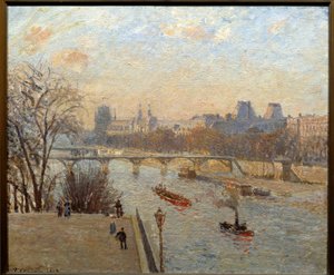 Luwr i Pont des Arts w Paryżu Obraz Camille Pissarro (1830-1903) XIX-wieczne Reims, Musee des Beaux Arts autorstwa Camille Jacob Pissarro
