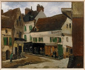Une place a la Roche-Guyon - rynek w La Roche-Guyon ... (obraz na płótnie) autorstwa Camille Pissarro