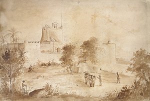 Widok twierdzy wojskowej, Christiansfort, Charlotte Amalie, St Thomas, Indie Zachodnie autorstwa Camille Jacob Pissarro