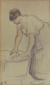 Kobieta piorąca pranie (akwarela i ołówek na papierze) autorstwa Camille Pissarro