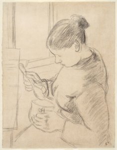 Młoda wieśniaczka pijąca kawę autorstwa Camille Pissarro