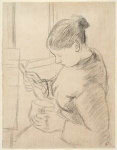 Młoda wieśniaczka pijąca kawę autorstwa Camille Pissarro