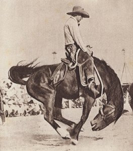 Kowboj ujeżdżający bronco (zdjęcie czarno-białe)