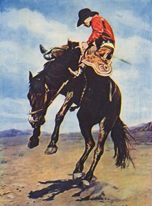 Kowboj dosiadający brykającego bronco (zdjęcie kolorowe)