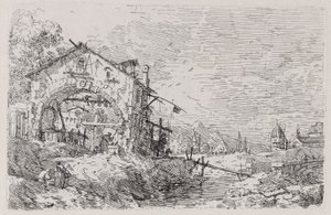 Pejzaż z kobietą przy studni z cyklu Weduta (Widoki) autorstwa Canaletto (Giovanni Antonio Canal)