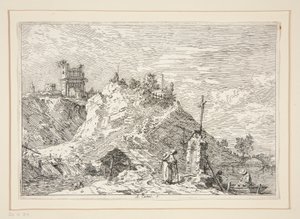 Pejzaż z pielgrzymem na modlitwie, z cyklu Weduta (Widoki) autorstwa Canaletto (Giovanni Antonio Canal)