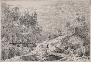 Pejzaż górski z pięcioma mostami z cyklu Weduta (Widoki) autorstwa Canaletto (Giovanni Antonio Canal)