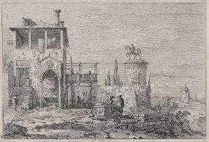 Pomnik konny z cyklu Weduta (Widoki) autorstwa Canaletto (Giovanni Antonio Canal)