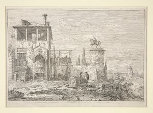 Pomnik konny z cyklu Weduta (Widoki) autorstwa Canaletto (Giovanni Antonio Canal)