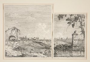 Wagon przejeżdżający przez most z cyklu Weduta (Widoki) autorstwa Canaletto (Giovanni Antonio Canal)