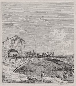 Wagon przejeżdżający przez most z cyklu Weduta (Widoki) autorstwa Canaletto (Giovanni Antonio Canal)