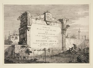 Tabliczka tytułowa z serii Weduta (Widoki) autorstwa Canaletto (Giovanni Antonio Canal)