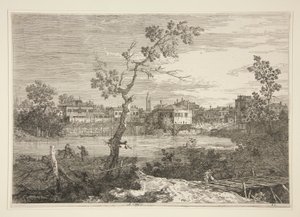 Widok miasta nad brzegiem rzeki z cyklu Weduta (Widoki) autorstwa Canaletto (Giovanni Antonio Canal)