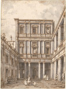 Dziedziniec Wenecki, w Procuratie Nuove, ok. godz. 1760. autorstwa Canaletto