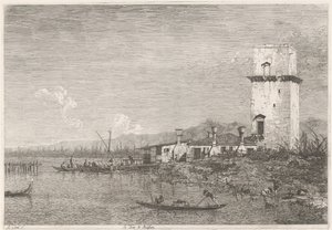 La Torre di Malghera Twarze na istniejących i wymyślonych miejscach (tytuł serii) Vedute altre prese da i Luoghi altre ideate da Antonio Canal (tytuł serii) autorstwa Canaletto