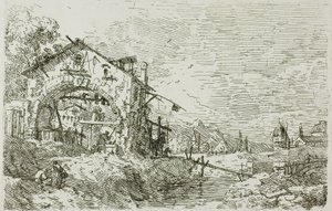 Pejzaż z kobietą przy studni z wedut autorstwa Canaletto