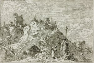 Pejzaż z pielgrzymem na modlitwie, z Vedute autorstwa Canaletto