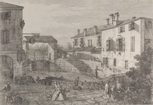 Le porte del Dolo: owalna niecka śluz w Dolo, z przycumowaną do nabrzeża barką..., 1735-46. autorstwa Canaletto