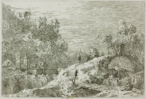 Krajobraz górski z pięcioma mostami, z Vedute autorstwa Canaletto