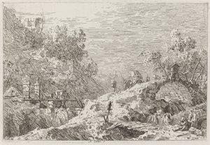 Pejzaż górski z pięcioma mostami [u dołu po prawej], ok. 1930 r. 17351746. autorstwa Canaletto