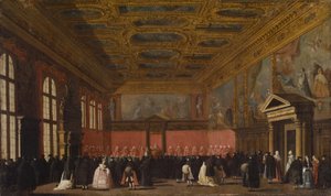 Przyjęcie ambasadorów zagranicznych w Pałacu Dożów w Wenecji autorstwa Canaletto