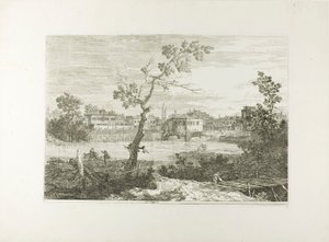 Widok na miasto nad brzegiem rzeki z Vedute autorstwa Canaletto