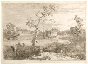 Widok miasta nad brzegiem rzeki, z cyklu „Widoki” autorstwa Canaletto